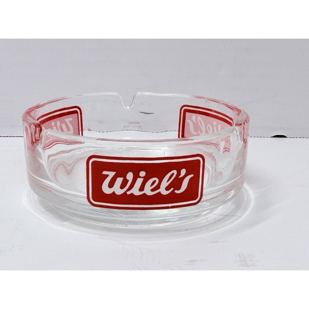 Vintage Wiel's Belgian Beer Glass Ashtray Red Logo Barware 4 Inch